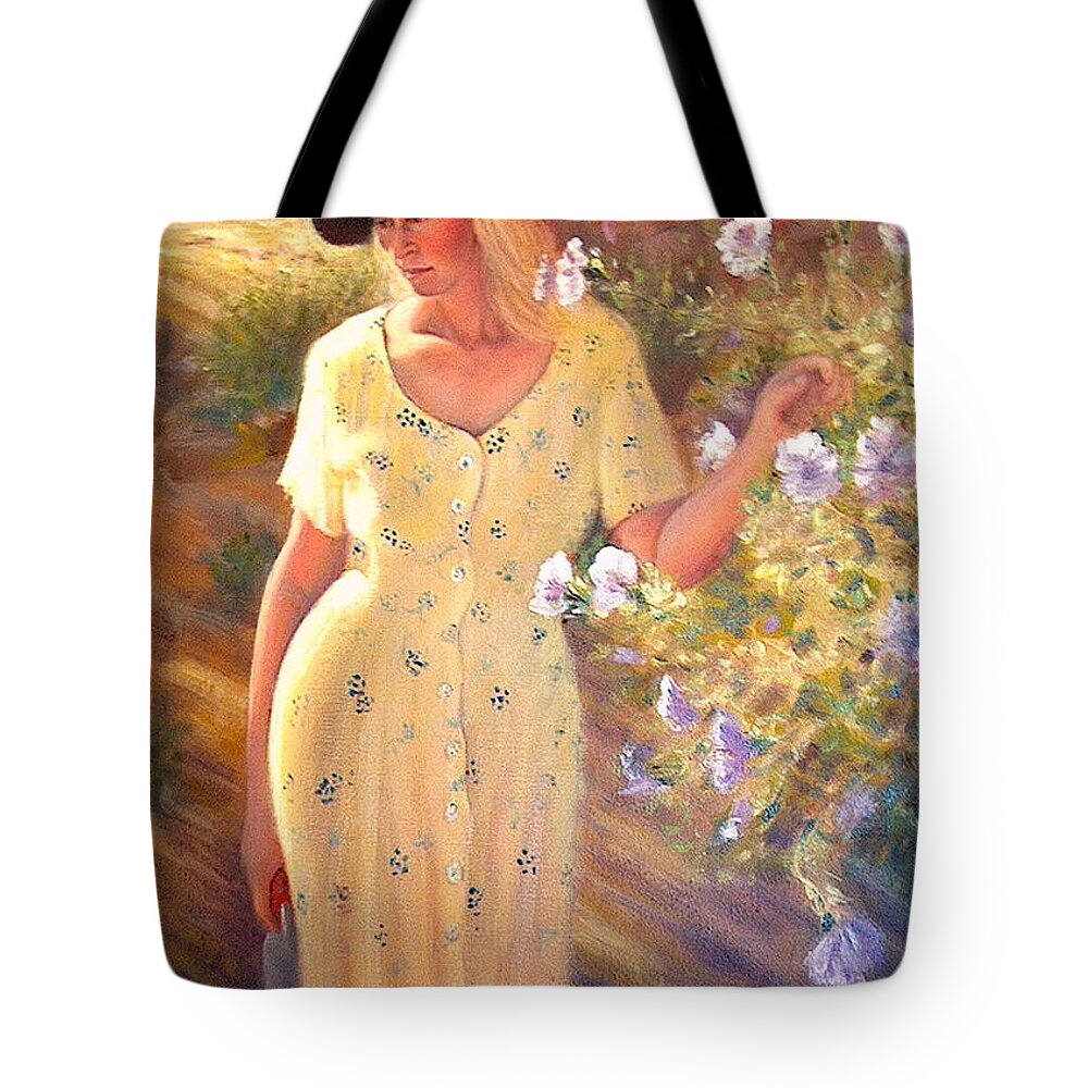 Realism Tote Bag featuring the painting Santa Fe Garden 3  by Donelli DiMaria
