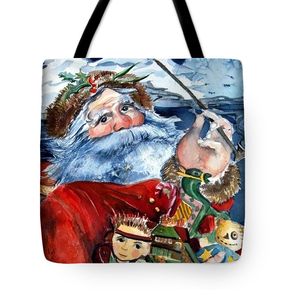 Christmas Tote Bag featuring the painting Santa by Mindy Newman