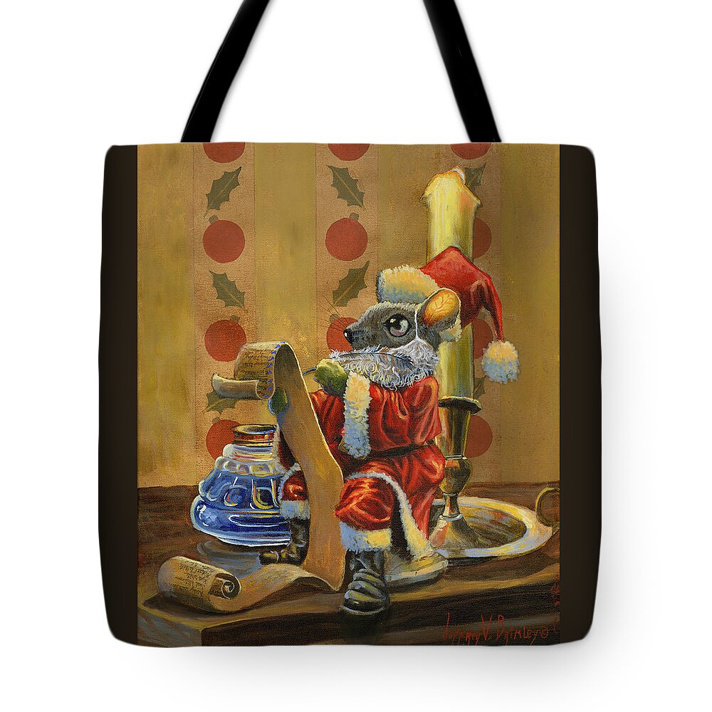 Jeffrey V Brimley Tote Bag featuring the painting Santa Mouse by Jeff Brimley