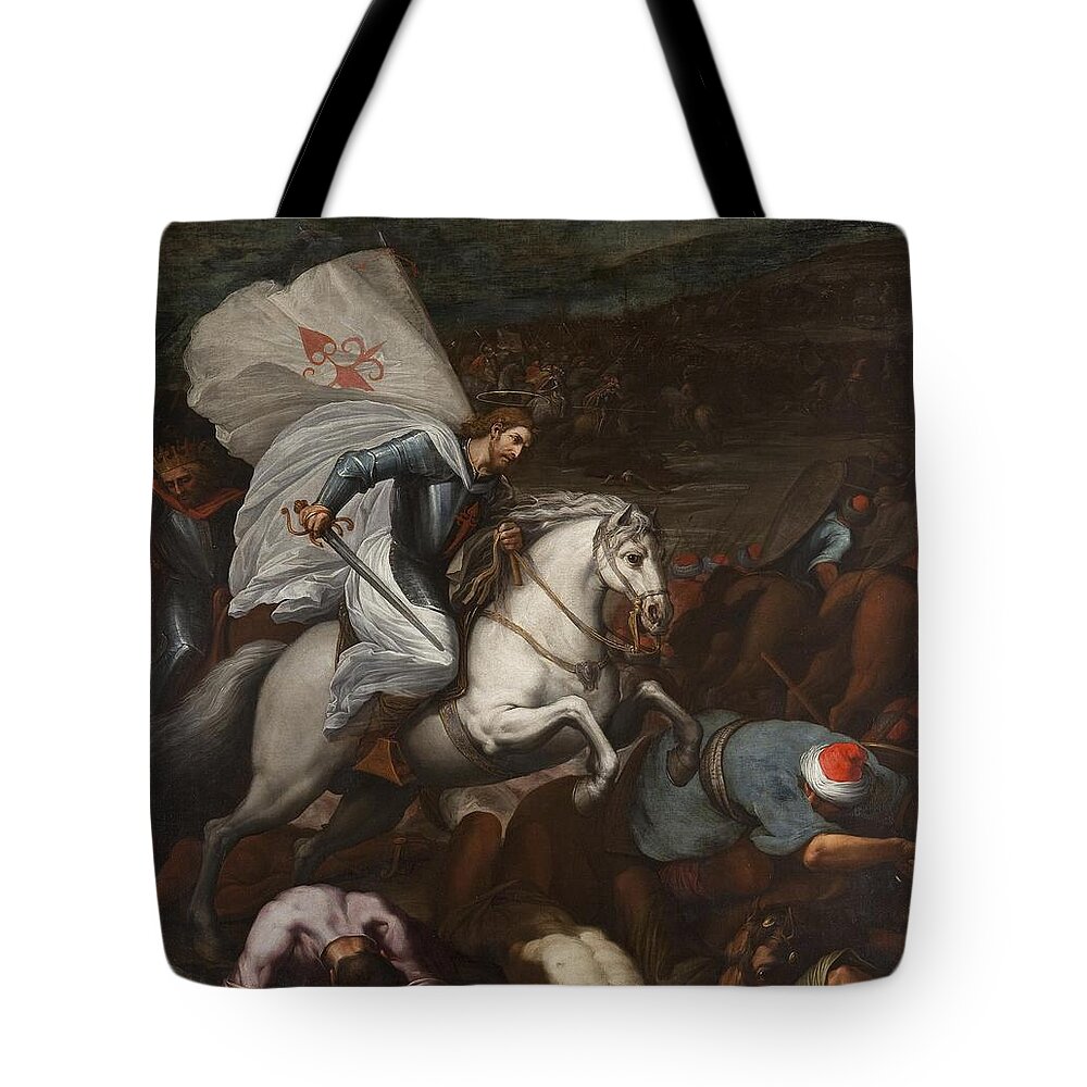 Santiago At The Battle Of Clavijo Tote Bag featuring the painting Santiago at the Battle of Clavijo by Carducho