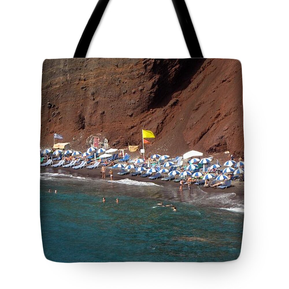 Red Beach Tote Bag featuring the photograph Santorini Red Beach  by Karen Norton