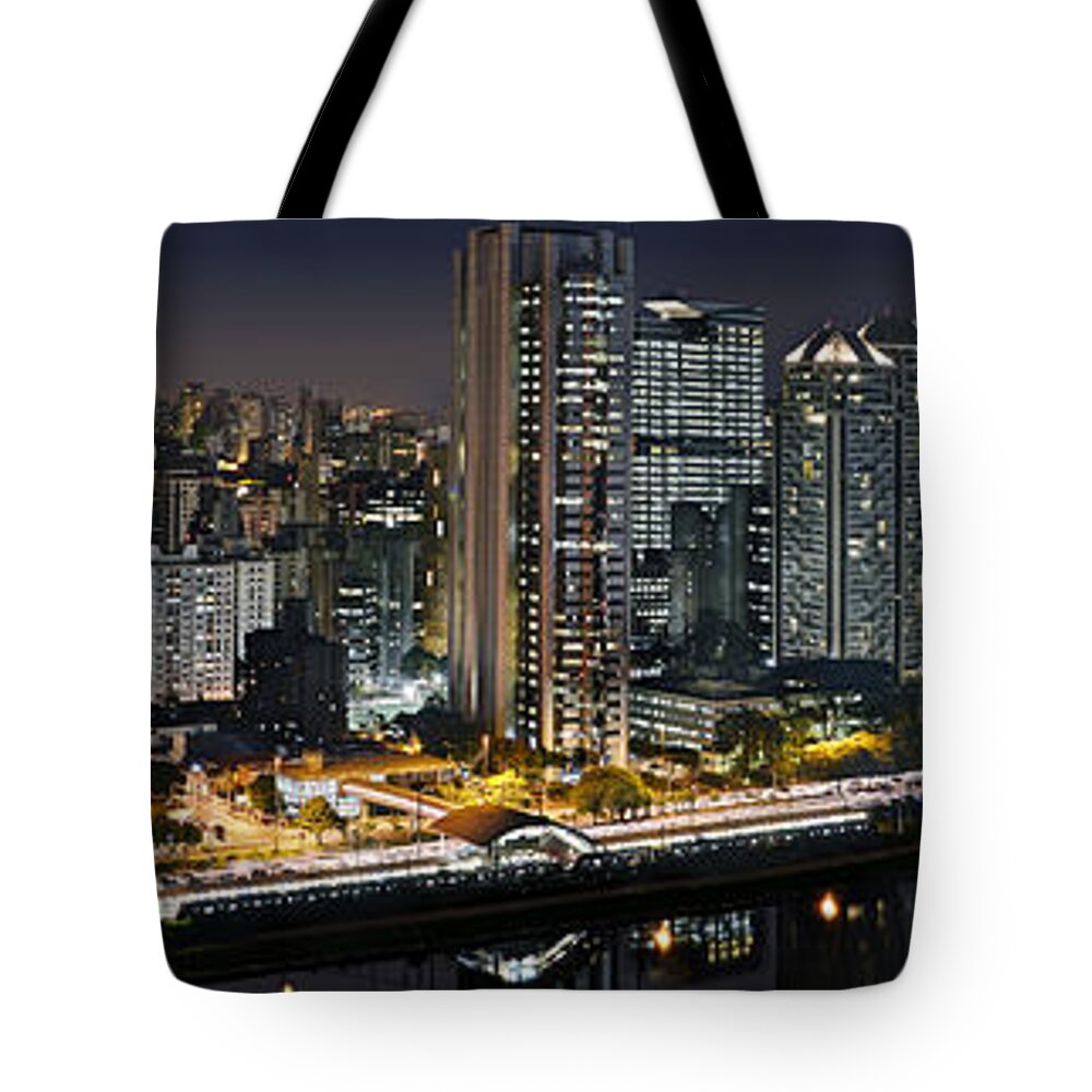 Brooklin Tote Bag featuring the photograph Sao Paulo iconic skyline - cable-stayed bridge by Carlos Alkmin