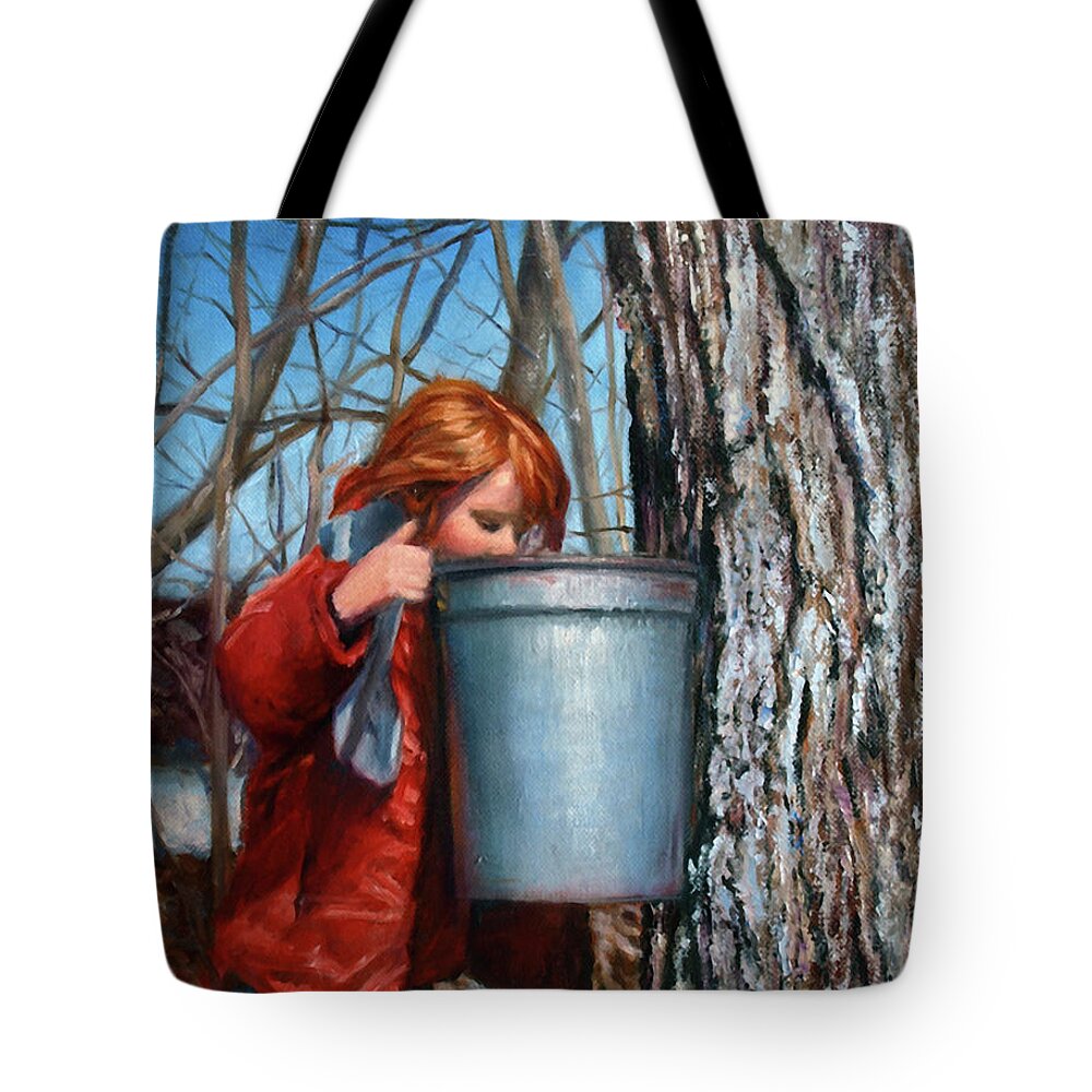 Winter Series Tote Bag featuring the painting Sap Bucket by Marie Witte