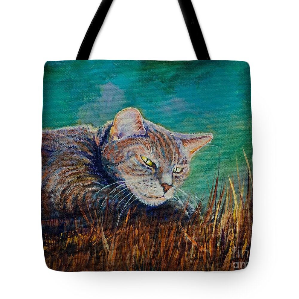 Pretty Tote Bag featuring the painting Saphira's Lawn by AnnaJo Vahle