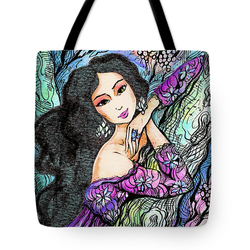 Beautiful Woman Tote Bag featuring the painting Sapphire Forest by Eva Campbell