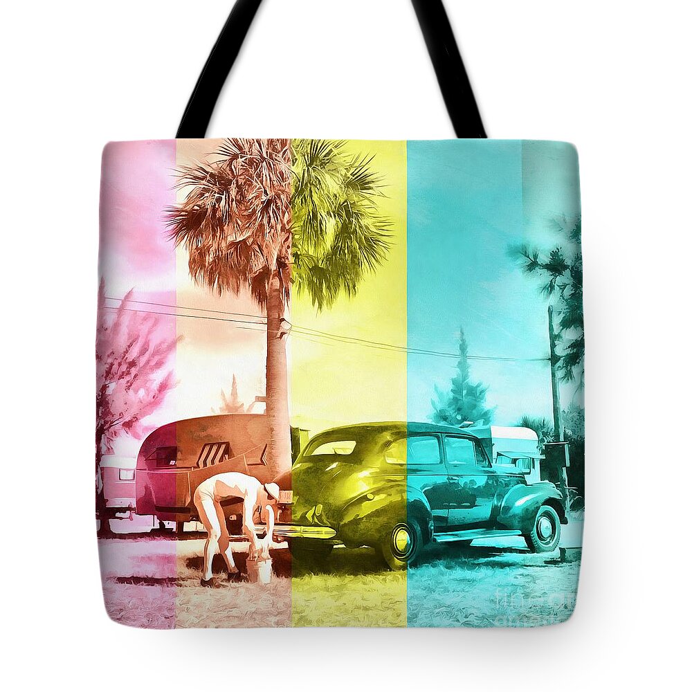 Florida Tote Bag featuring the painting Sarasota Series Wash the Car by Edward Fielding