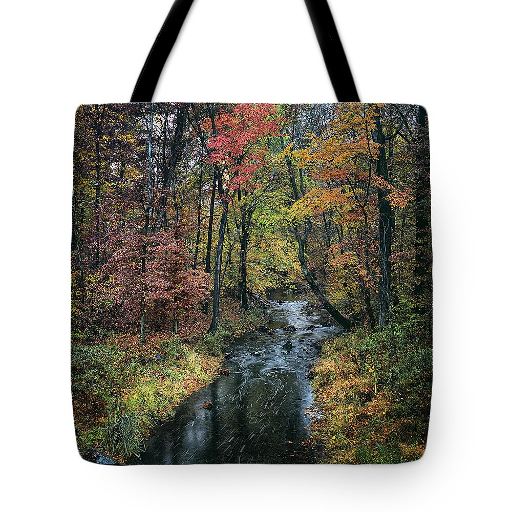 Savage Creek; Savage; Maryland; Autumn; Fall; Color; Creek; Stream; Travel; Places; Landscape Tote Bag featuring the photograph Savage Creek by Robert Fawcett
