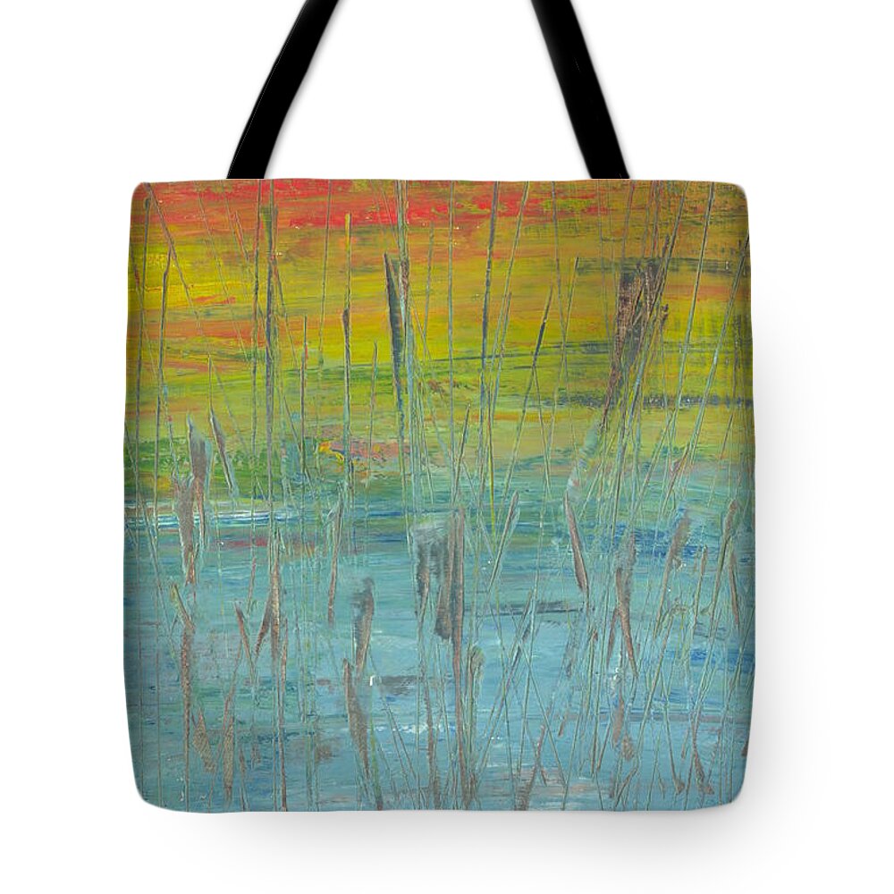 Abstract Tote Bag featuring the painting Savannas in the Evening by Marcy Brennan