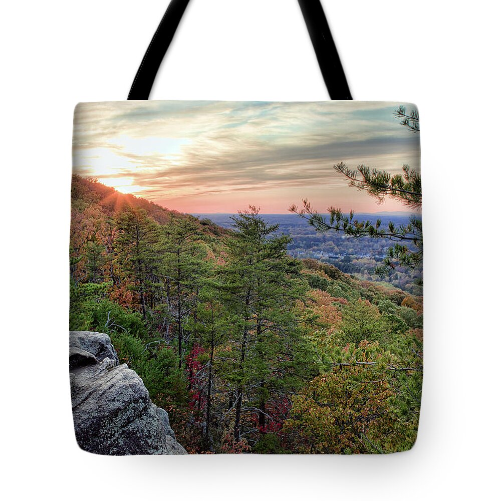 Sawnee Tote Bag featuring the photograph Sawnee Mountain and the Indian Seats by Anna Rumiantseva