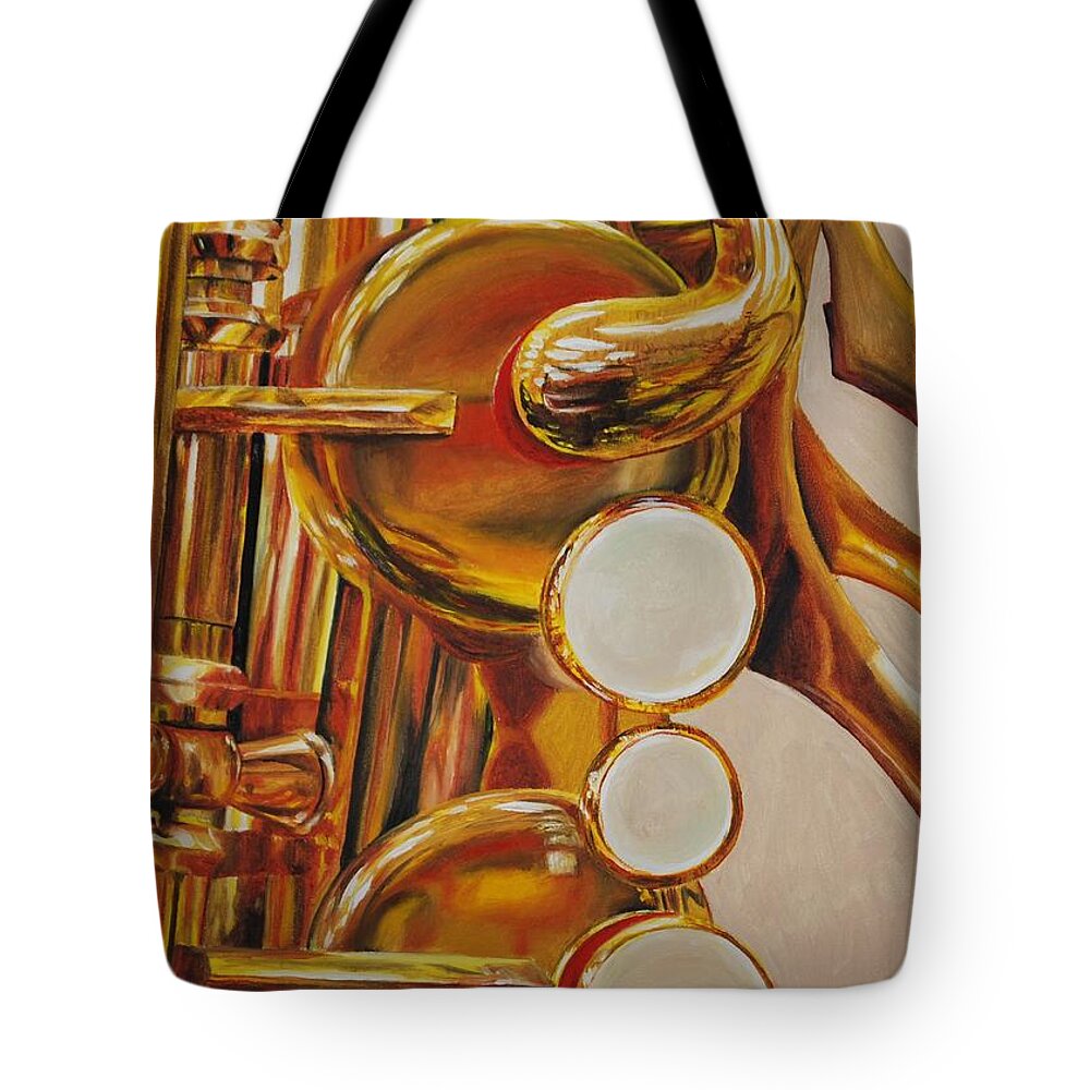Realism Tote Bag featuring the painting Saxophone by Emily Page
