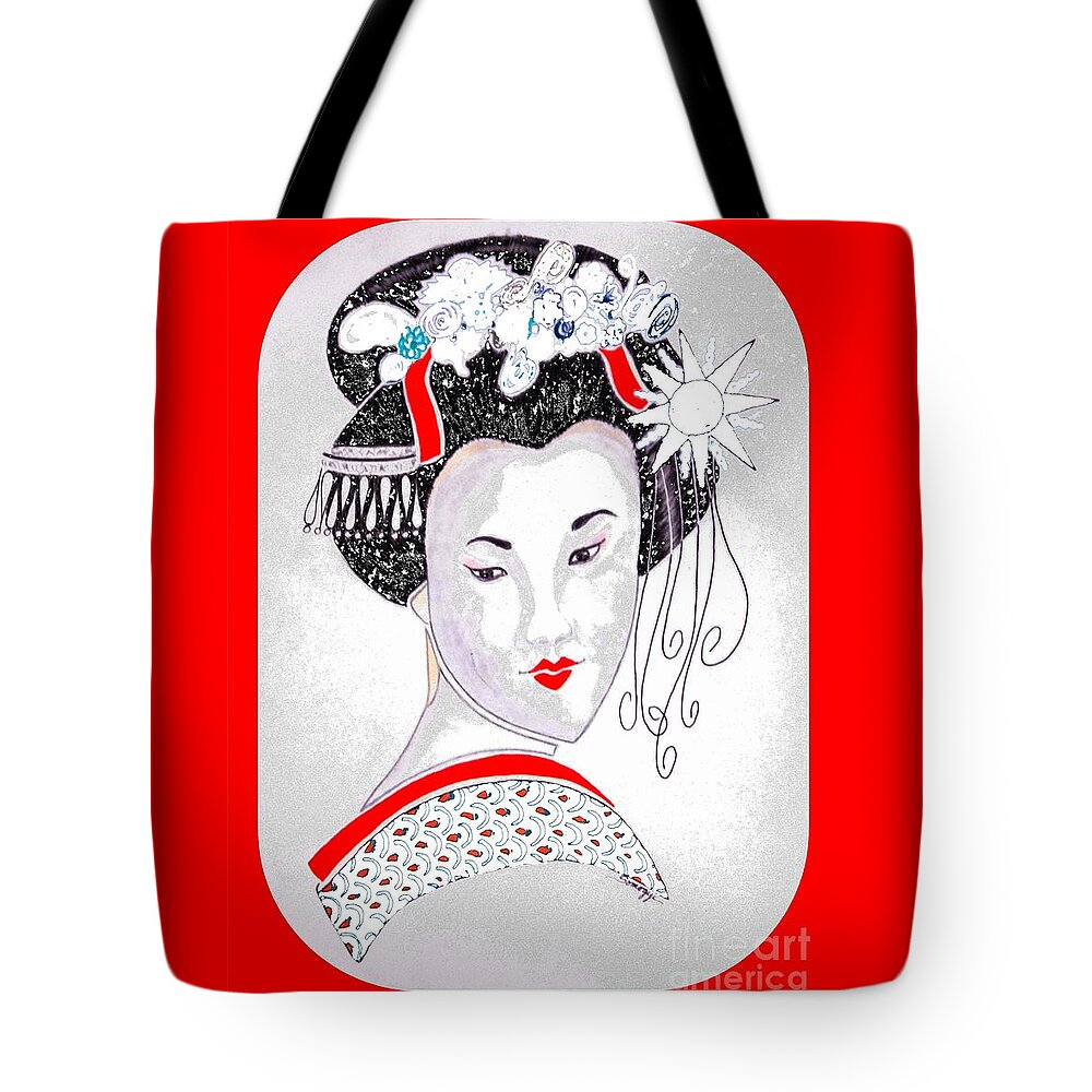 Geisha Tote Bag featuring the digital art Sayaka -- Color Removal Version by Jayne Somogy