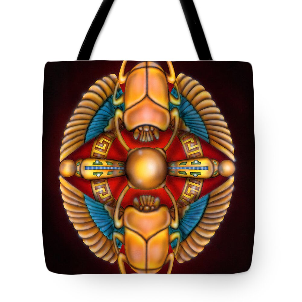  Tote Bag featuring the painting Scarab Beetle Design by Wayne Pruse