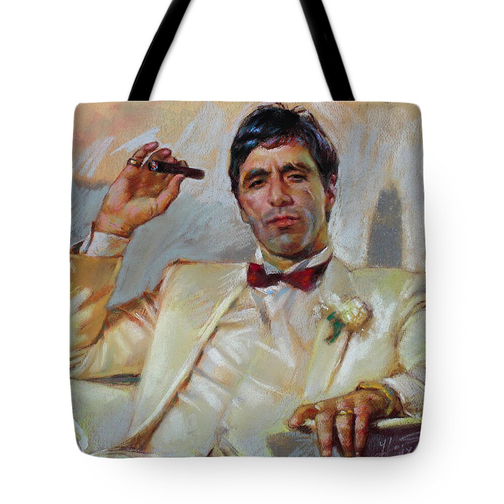 Scarface Tote Bag featuring the pastel Scarface by Ylli Haruni