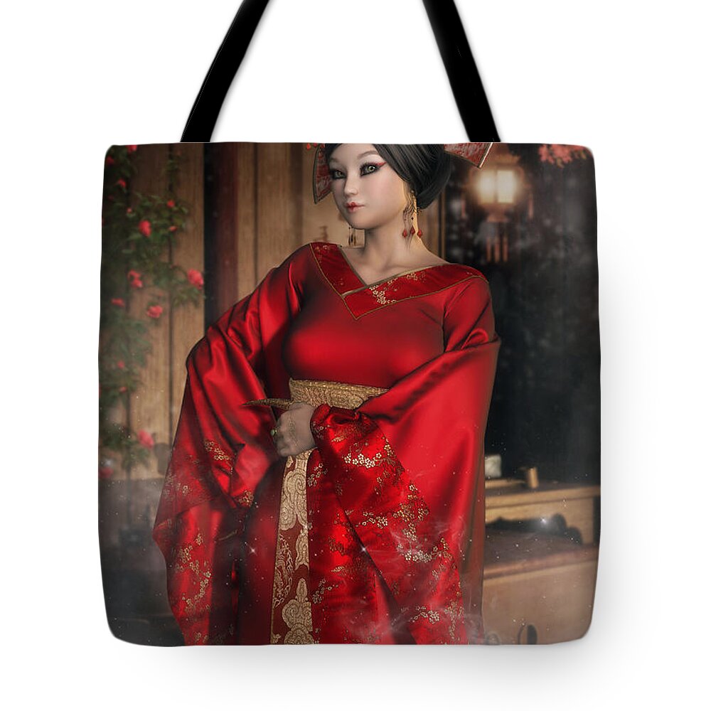 Empress Tote Bag featuring the digital art Scarlet Empress by Raina Hopkins