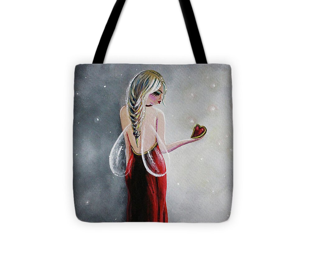 Fairy Tote Bag featuring the painting Scarlett - Original Fairy Art by Moonlight Art Parlour