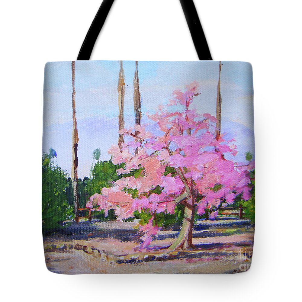 Floss Silk Tree Tote Bag featuring the painting Scene Stealer by Joan Coffey