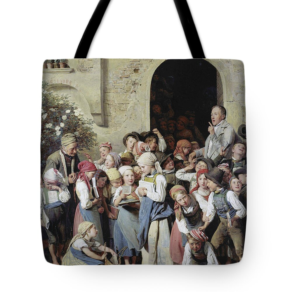 19th Century Art Tote Bag featuring the painting School's Out by Ferdinand Georg Waldmuller