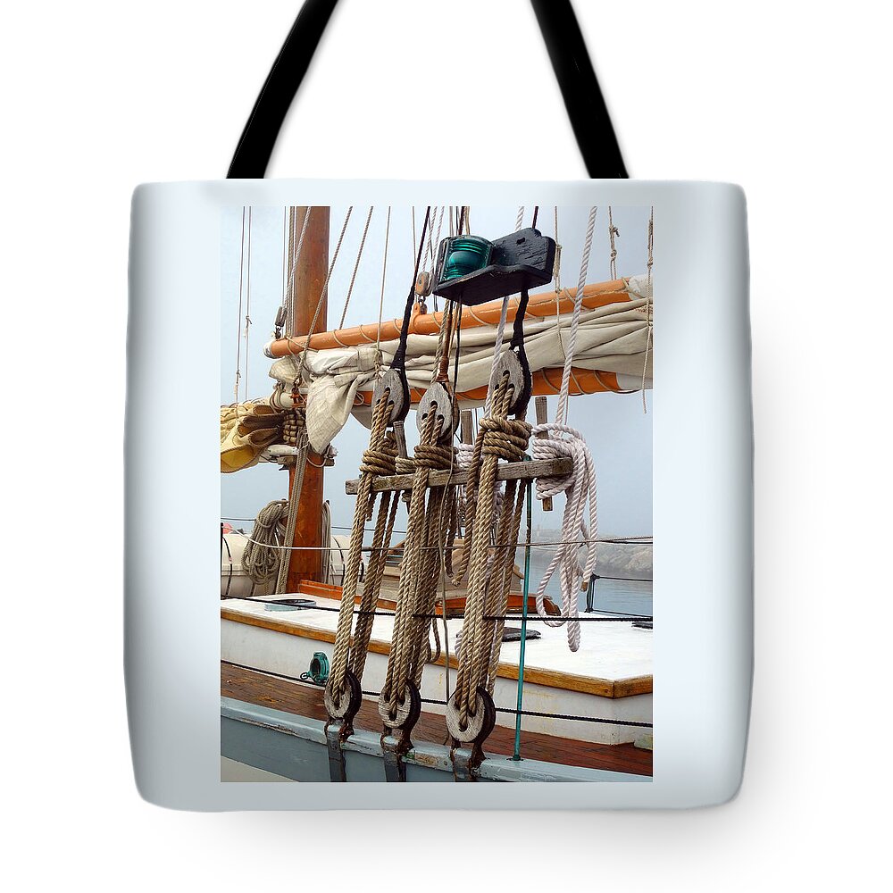 Edith M. Becker Tote Bag featuring the photograph Schooner Rigging by David T Wilkinson