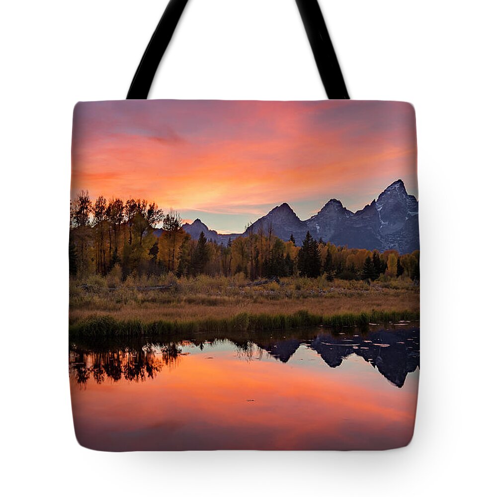 Grand Teton National Park Tote Bag featuring the photograph Schwabacher Sunset 2 by D Robert Franz