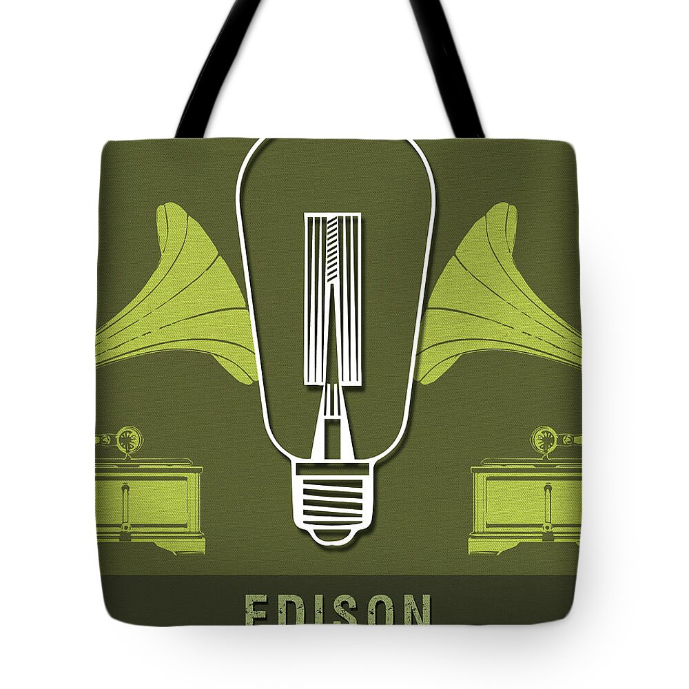 Edison Tote Bag featuring the mixed media Science Posters - Thomas Alva Edison - Inventor by Studio Grafiikka