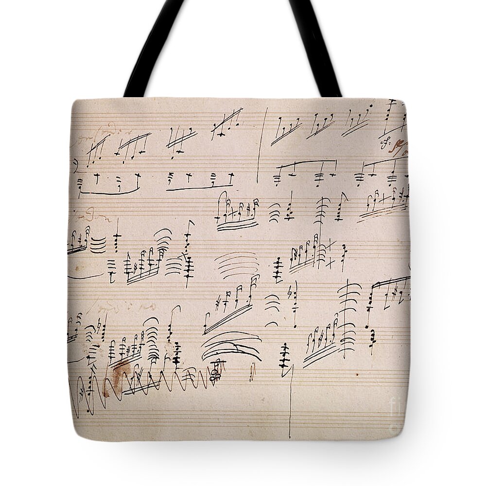 Score Tote Bag featuring the drawing Score sheet of Moonlight Sonata by Ludwig van Beethoven