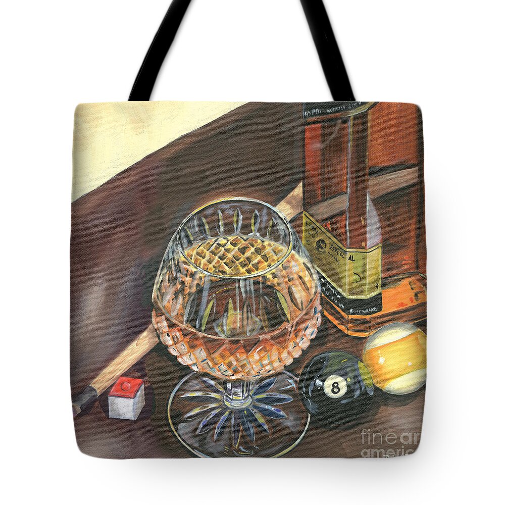 Scotch Tote Bag featuring the painting Scotch Cigars and Pool by Debbie DeWitt