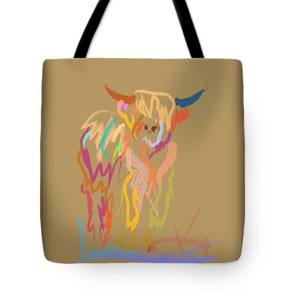Scottisch Cow Tote Bag featuring the painting Scottish highland cow by Go Van Kampen