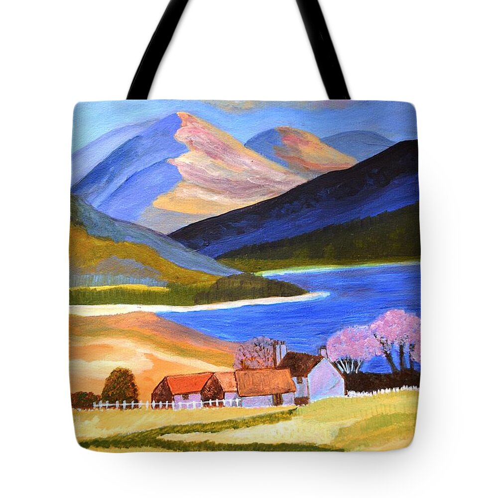 Mountains Tote Bag featuring the painting Scottish Highlands 2 by Magdalena Frohnsdorff