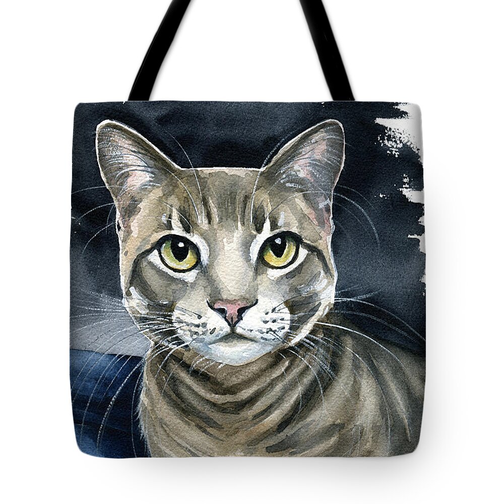 Cat Tote Bag featuring the painting Scout - Cat Portrait by Dora Hathazi Mendes