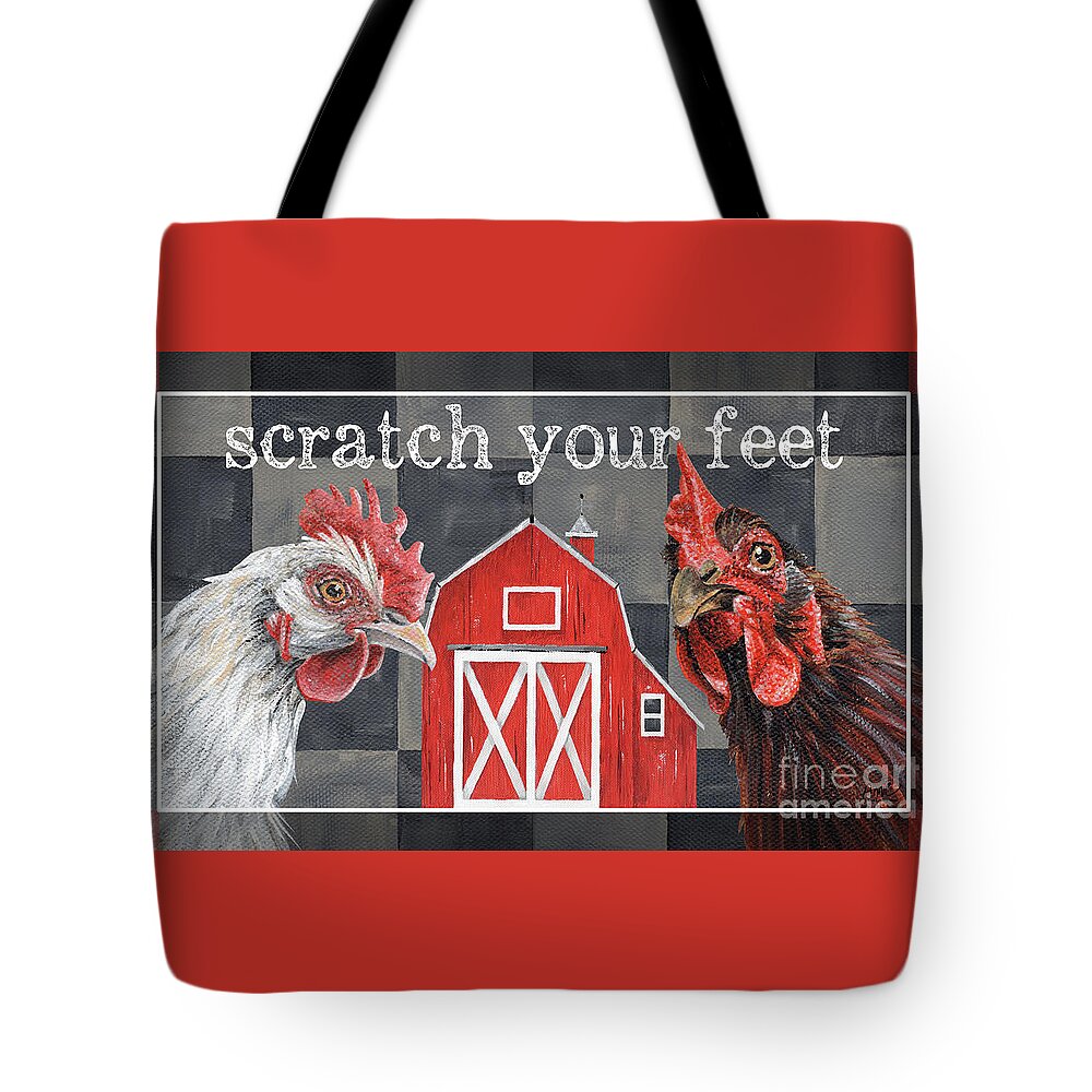 Chickens Tote Bag featuring the painting Scratch Your Feet Chickens by Annie Troe