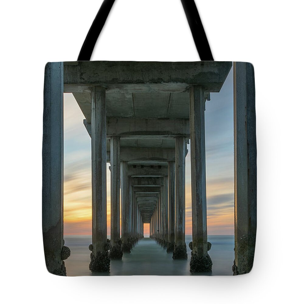 Scripps Pier Tote Bag featuring the photograph Scripps Pier Pillars by Michael Ver Sprill
