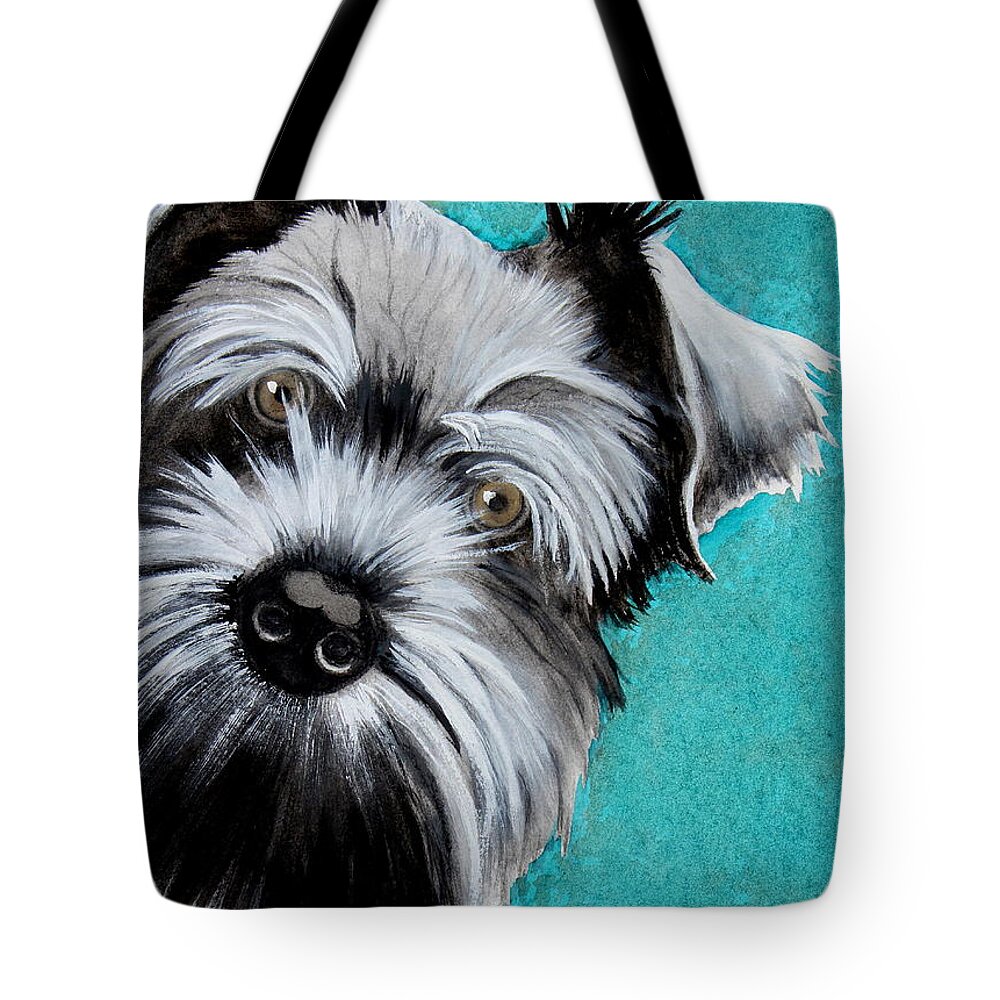 Teal Tote Bag featuring the painting Scruffy Watercolor by Kimberly Walker