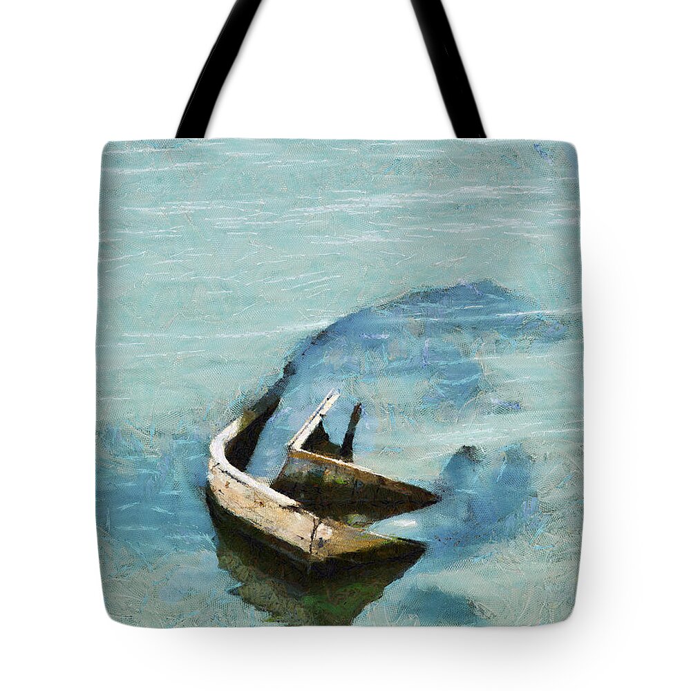 Painting Tote Bag featuring the painting Sea and boat by Dimitar Hristov