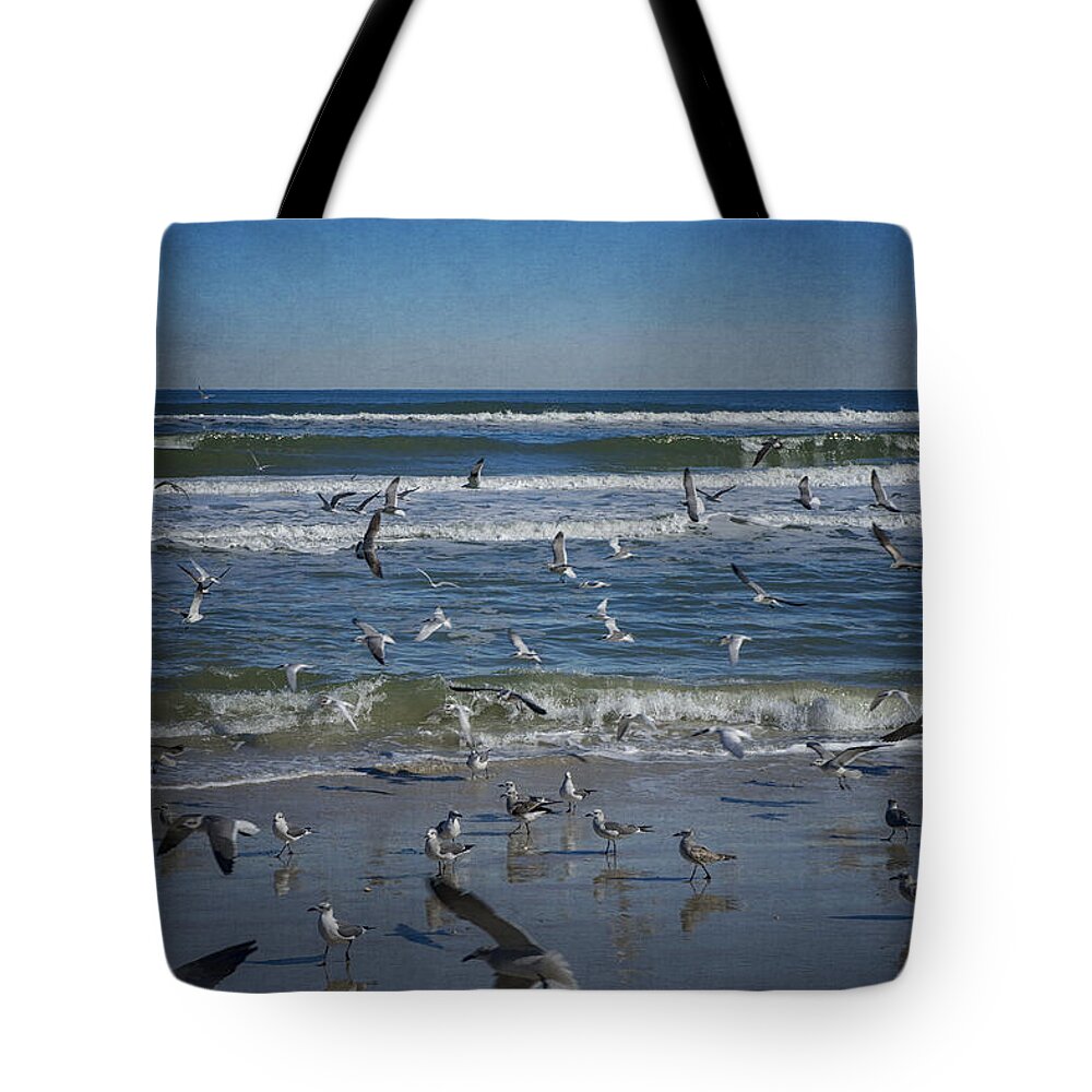 Sea Bird Tote Bag featuring the photograph Sea Birds Feeding on Florida Coast DSC00473_16 by Greg Kluempers