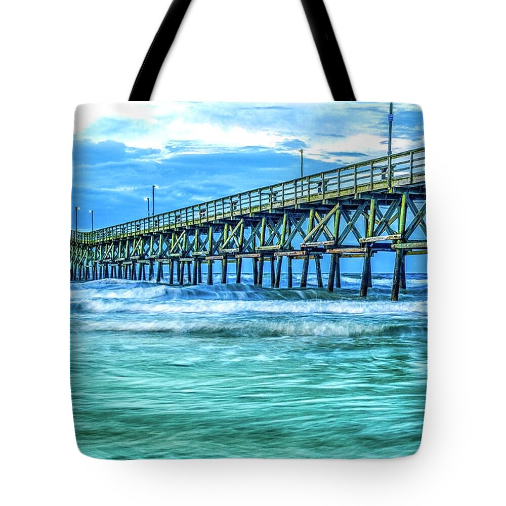 Cherry Grove Pier Tote Bag featuring the photograph Sea Blue Cherry Grove Pier by David Smith
