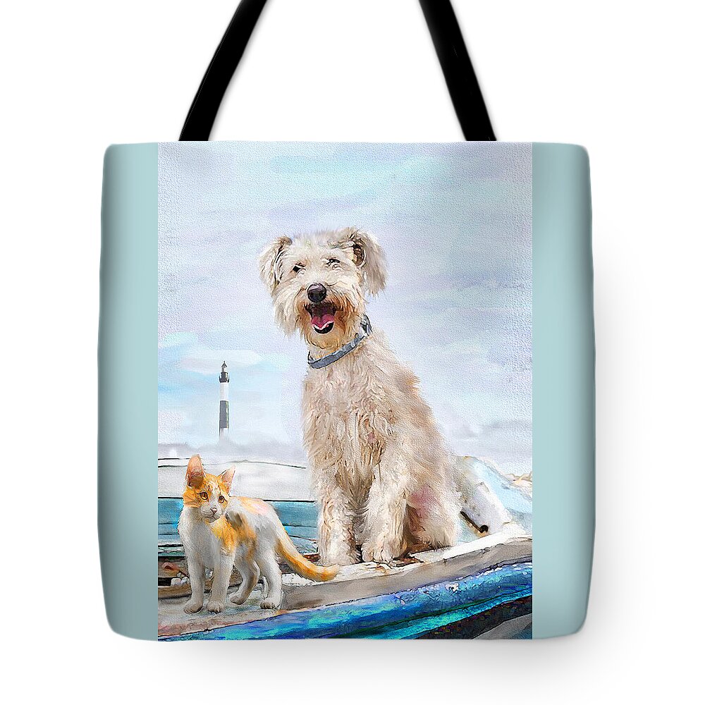 Jane Schnetlage Tote Bag featuring the digital art Sea Dog And Cat by Jane Schnetlage