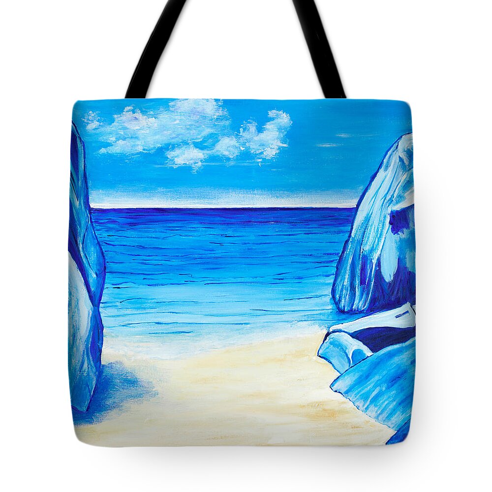 Caribbean Tote Bag featuring the painting Sea of Tranquility 20 x 24 by Santana Star