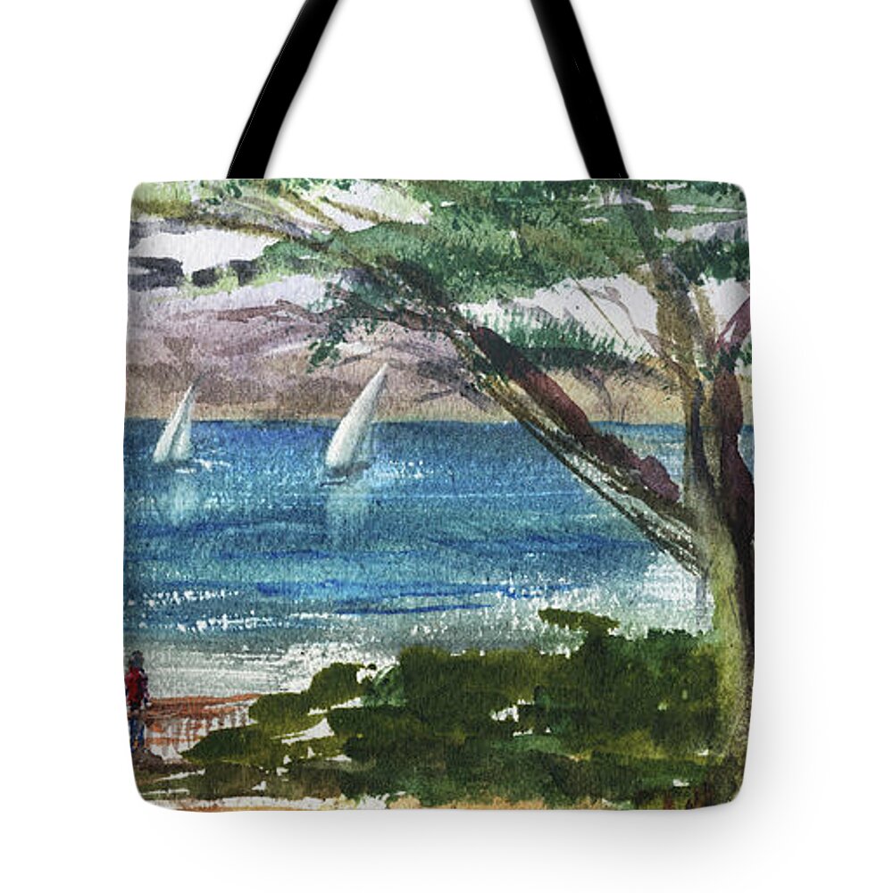 Sea Tote Bag featuring the painting Sea Shore Elongated Painting by Irina Sztukowski