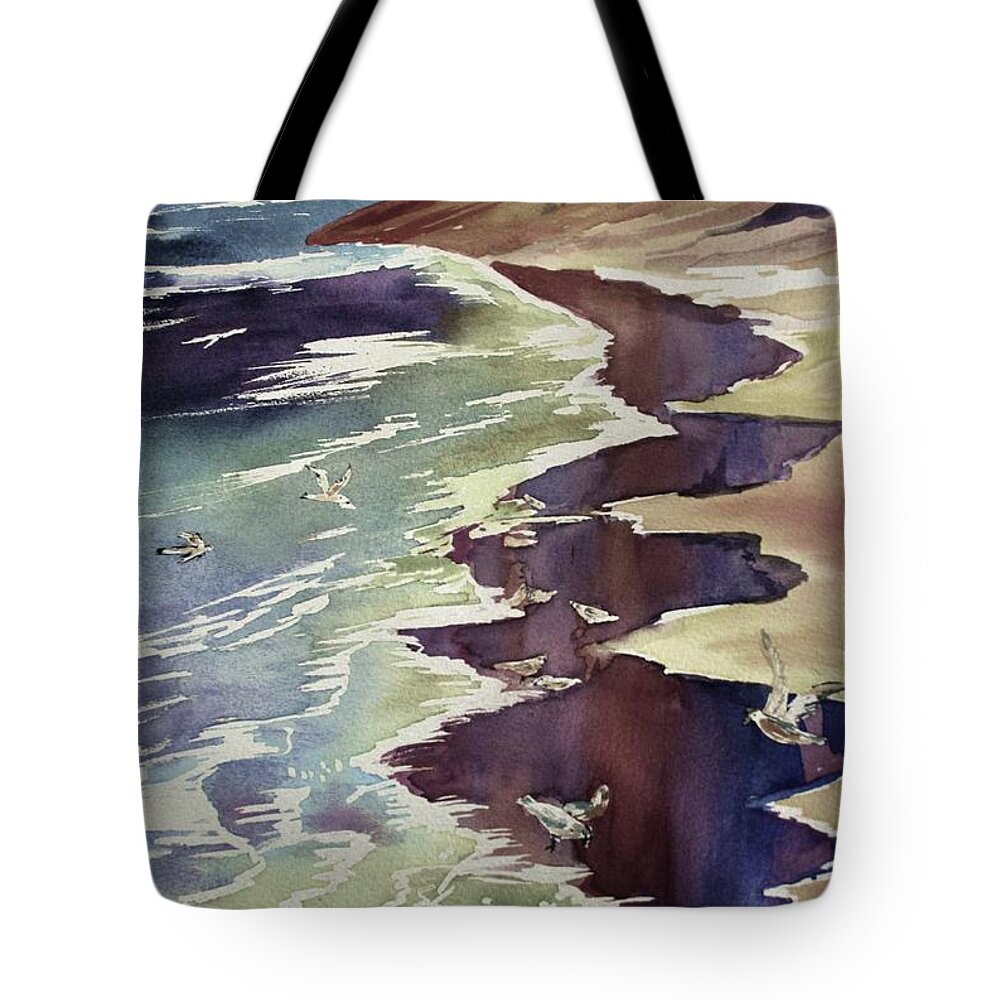 Landscape Tote Bag featuring the painting Sea side reflection by Julie Lueders 