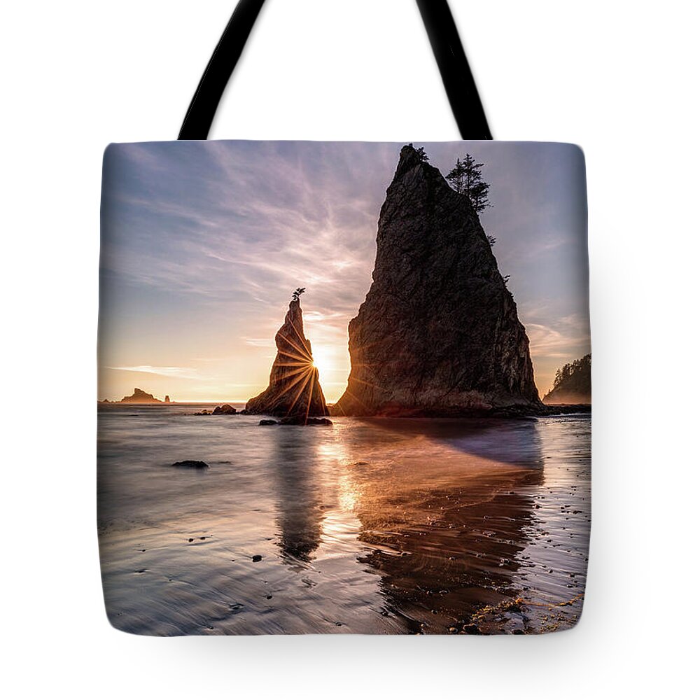 Sea Stack Tote Bag featuring the photograph Sea Stacks of Rialto Beach by Pierre Leclerc Photography