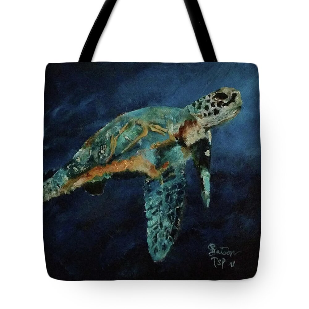 Underwater Creature Tote Bag featuring the painting Sea Turtle by Barbie Batson