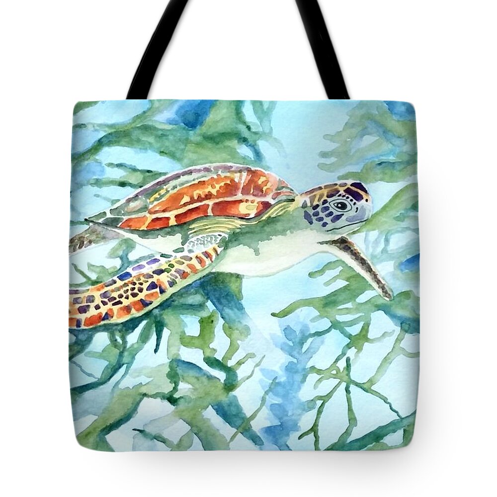 Sea Turtle Tote Bag featuring the painting Sea Turtle Series #1 by Laurie Anderson