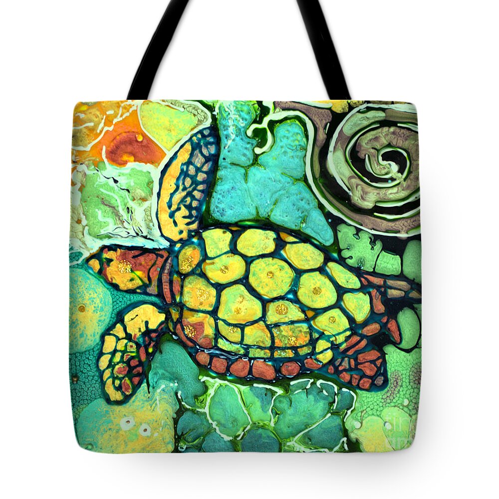 Sea Tote Bag featuring the painting Sea Turtle Swiming by Shelly Tschupp
