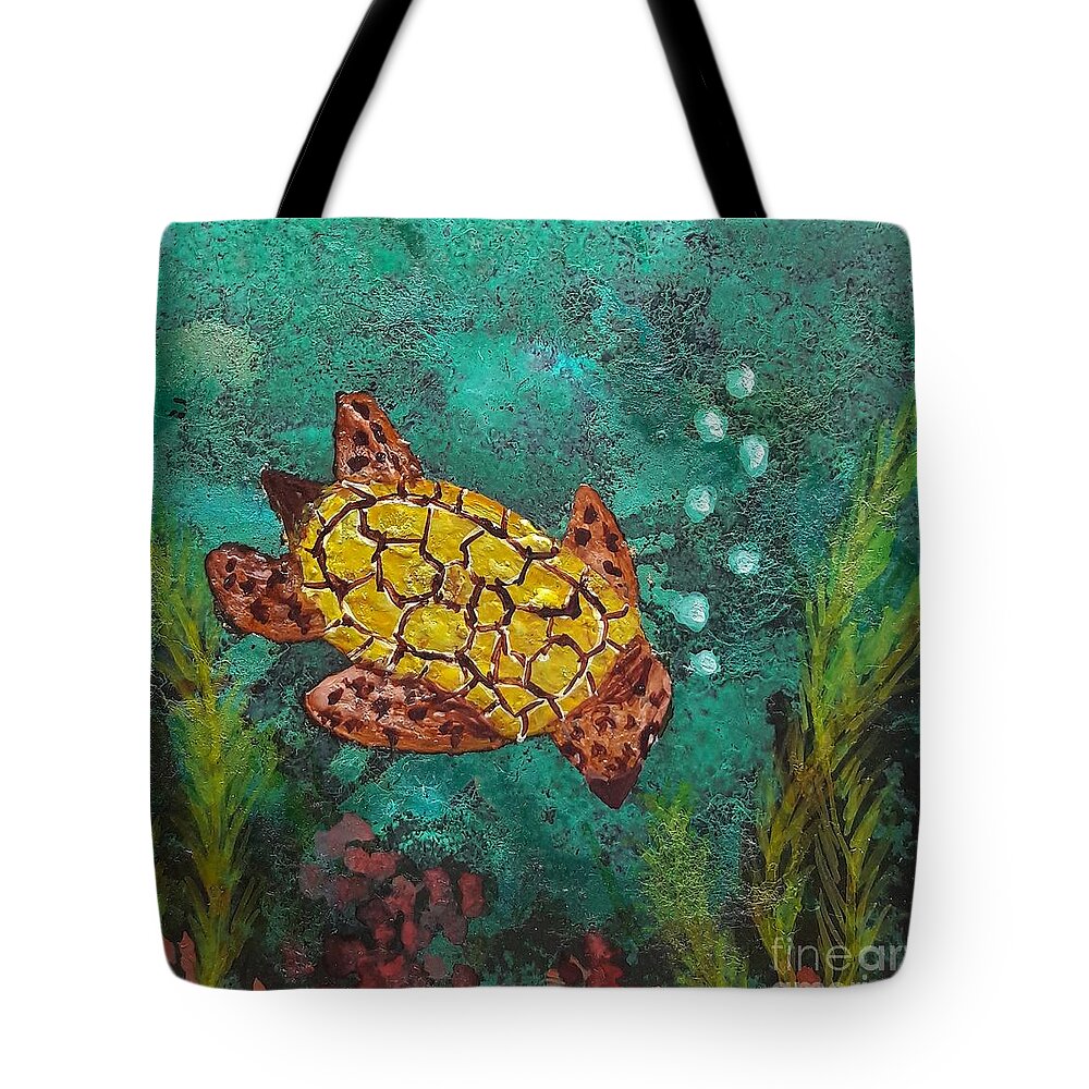 Alcohol Tote Bag featuring the painting Sea Turtle by Terri Mills