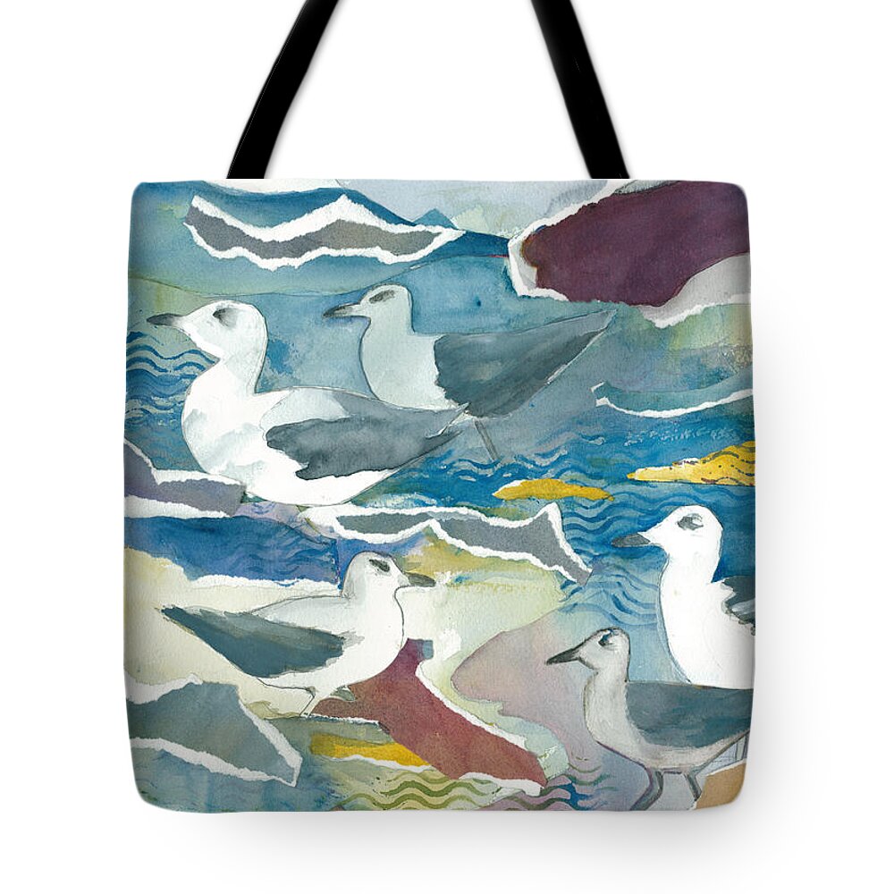 Ocean Tote Bag featuring the painting Seagull Collage by Kelly Perez
