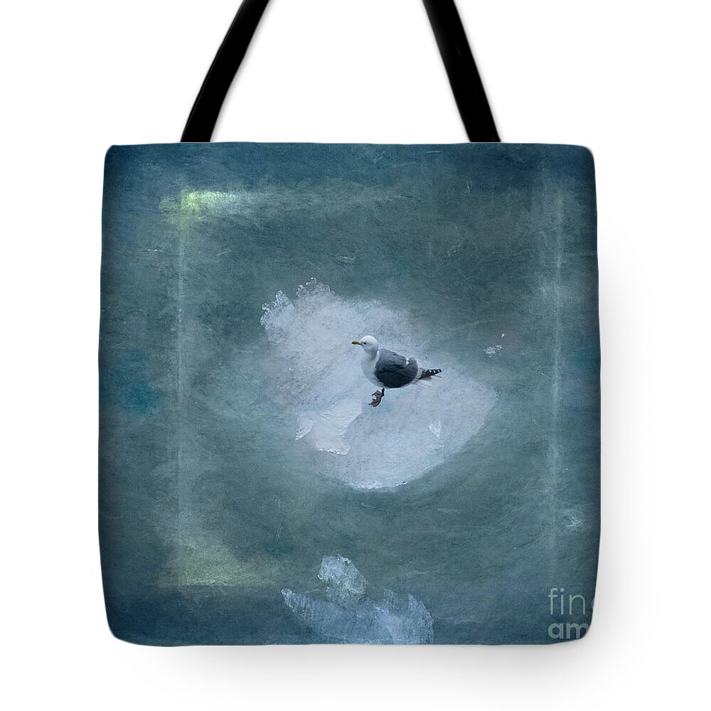 Seagull On Ice Flow Tote Bag featuring the digital art Seagull on Iceflow by Victoria Harrington