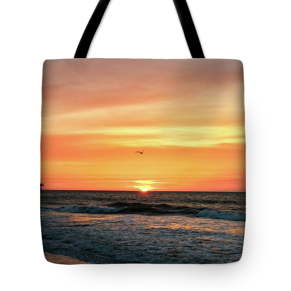 Sunrise Tote Bag featuring the photograph Seagull Sunrise by Matt Sexton