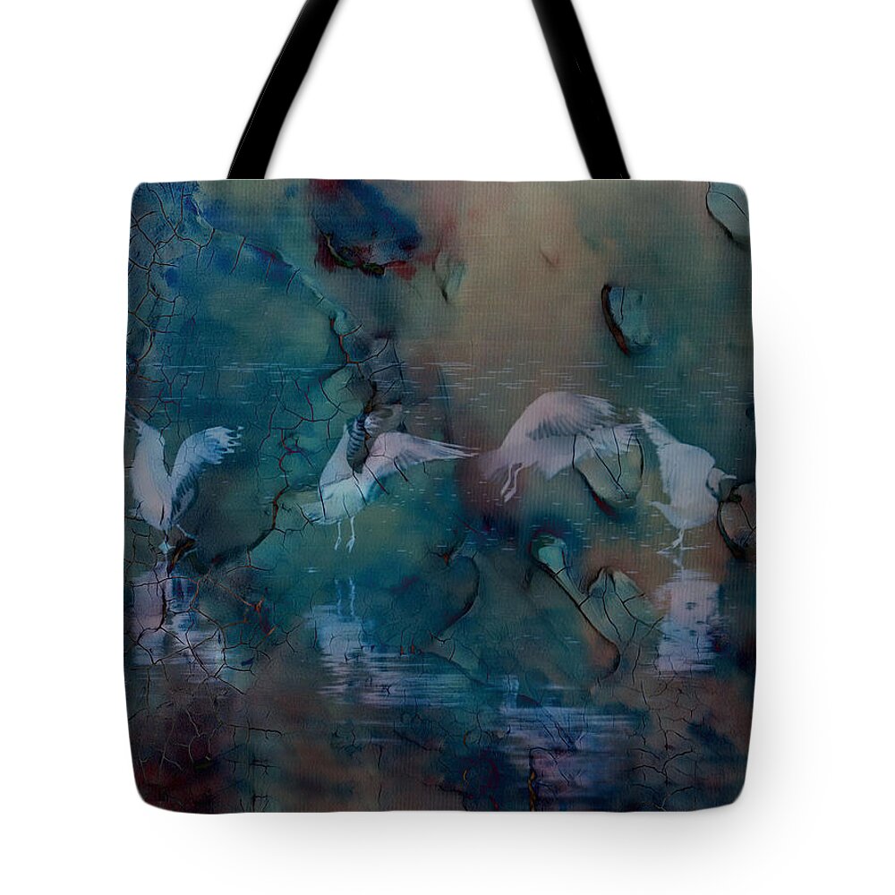 Grunge Tote Bag featuring the photograph Seagulls at play by Sue Masterson