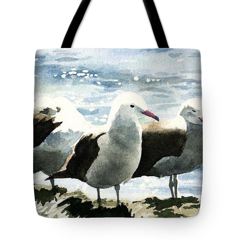 Seagulls Tote Bag featuring the painting Seagulls by David Rogers