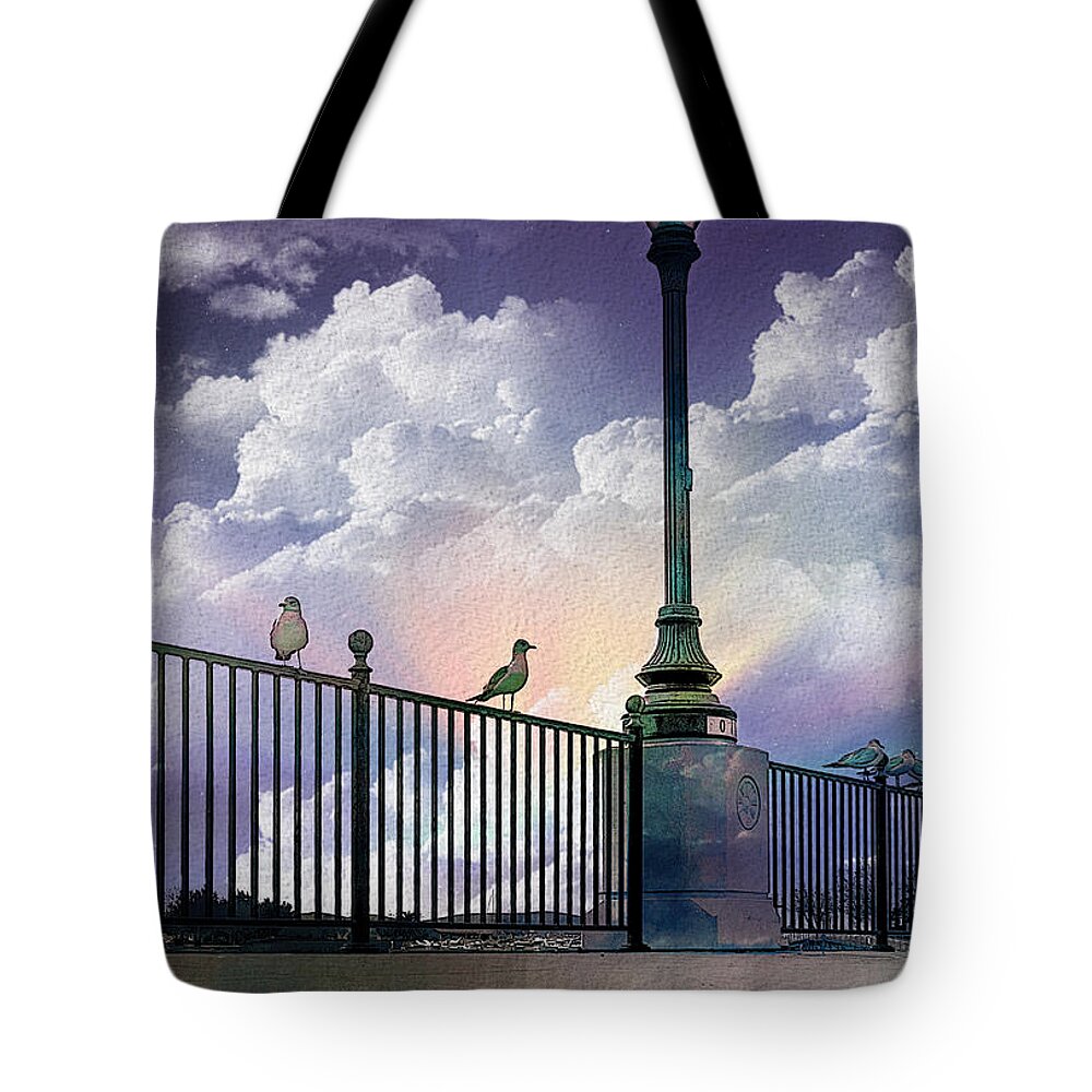 Seagulls Tote Bag featuring the photograph Seagulls On A Rail by Phil Clark